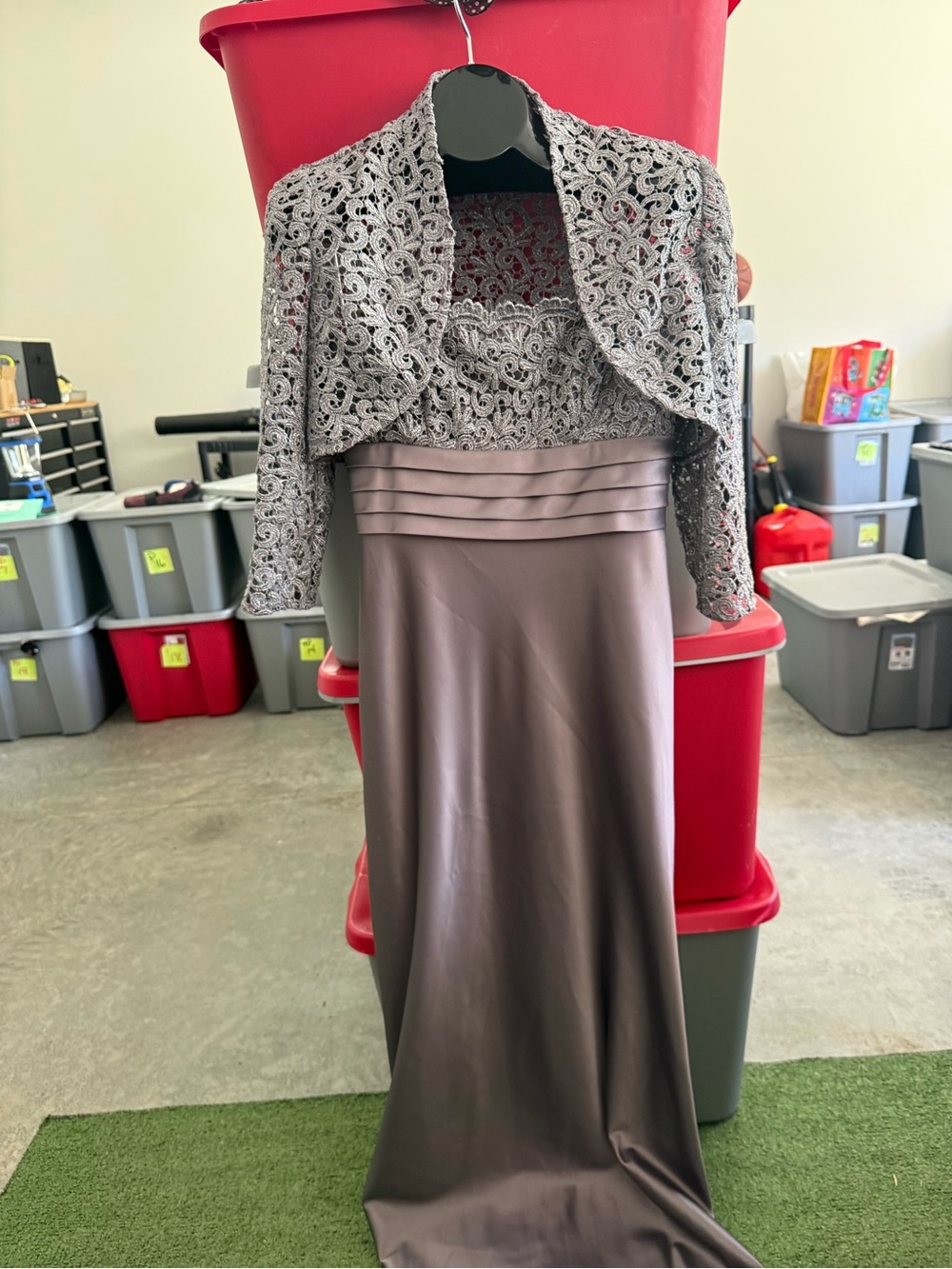 Elegant Lace Bolero Evening Dress in  gray p21